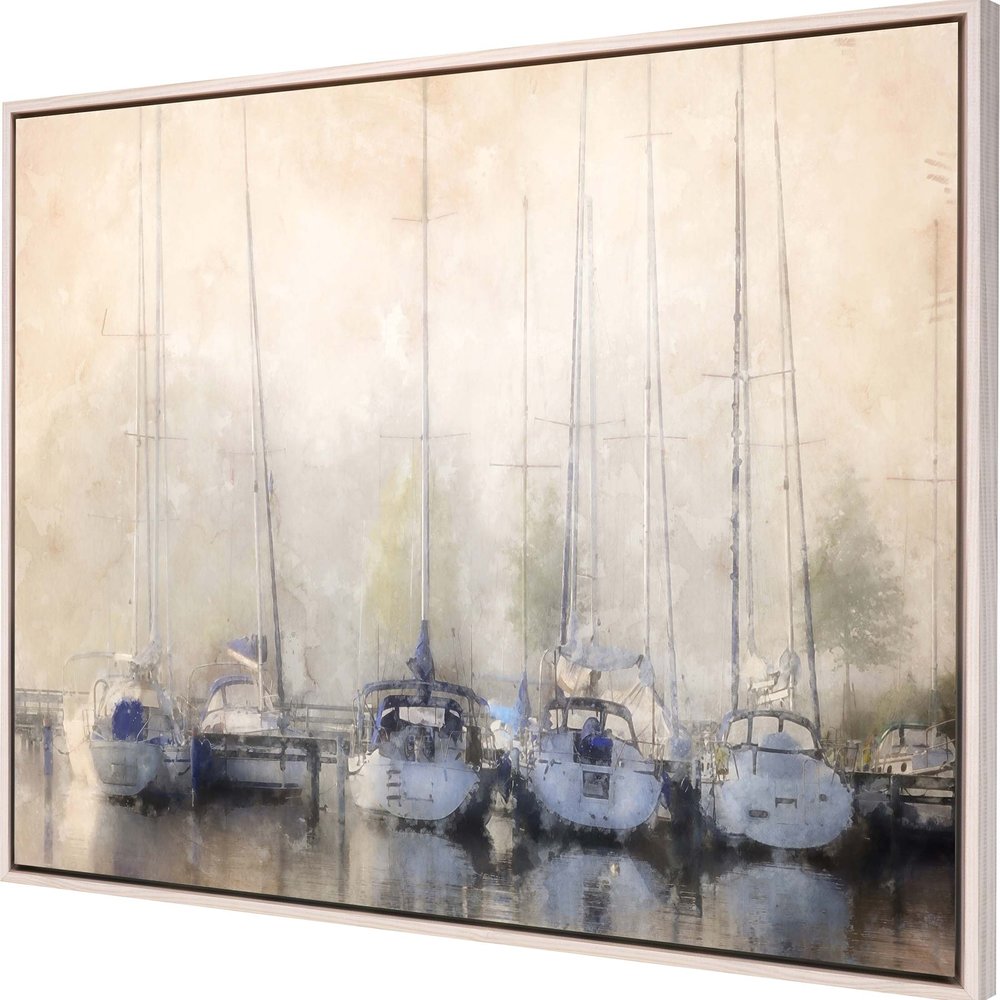 Sailboats in Fog White Floater Frame Print Wall Art
