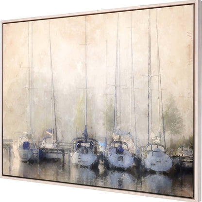 Sailboats in Fog White Floater Frame Print Wall Art