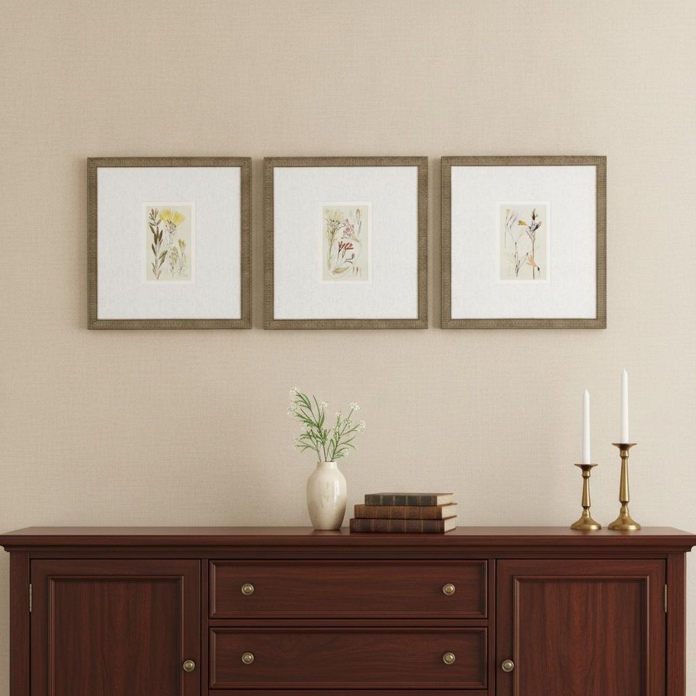 Set Of Three Antique Botanical II Gold Framed Print Wall Art
