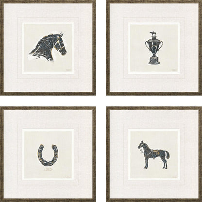 Set Of Four Equestrian Gold Framed Print Wall Art