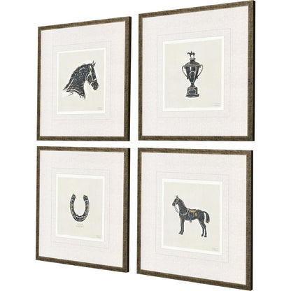 Set Of Four Equestrian Gold Framed Print Wall Art
