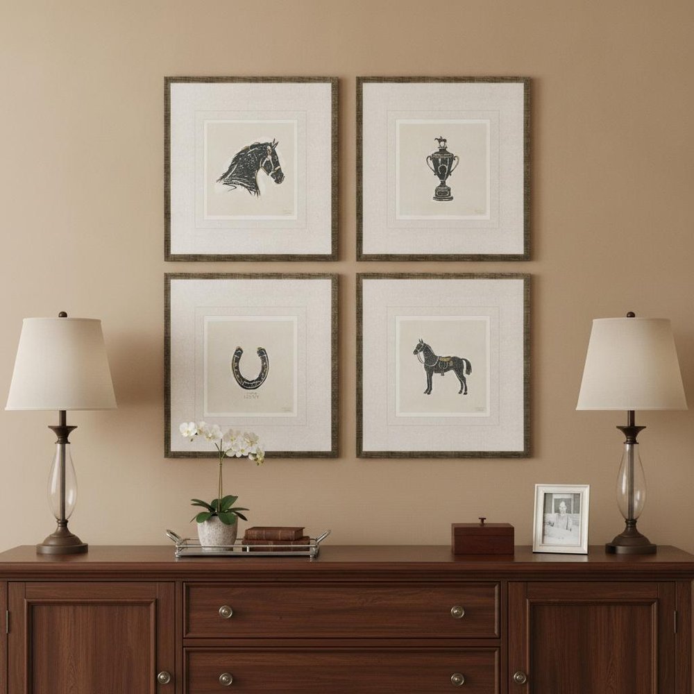 Set Of Four Equestrian Gold Framed Print Wall Art — view 7