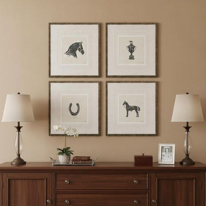 Set Of Four Equestrian Gold Framed Print Wall Art