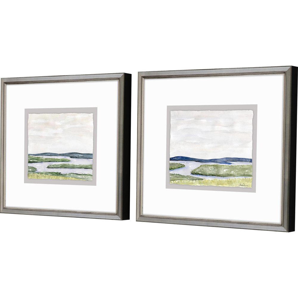 Set Of Two Waterside Marsh Silver Framed Print Wall Art