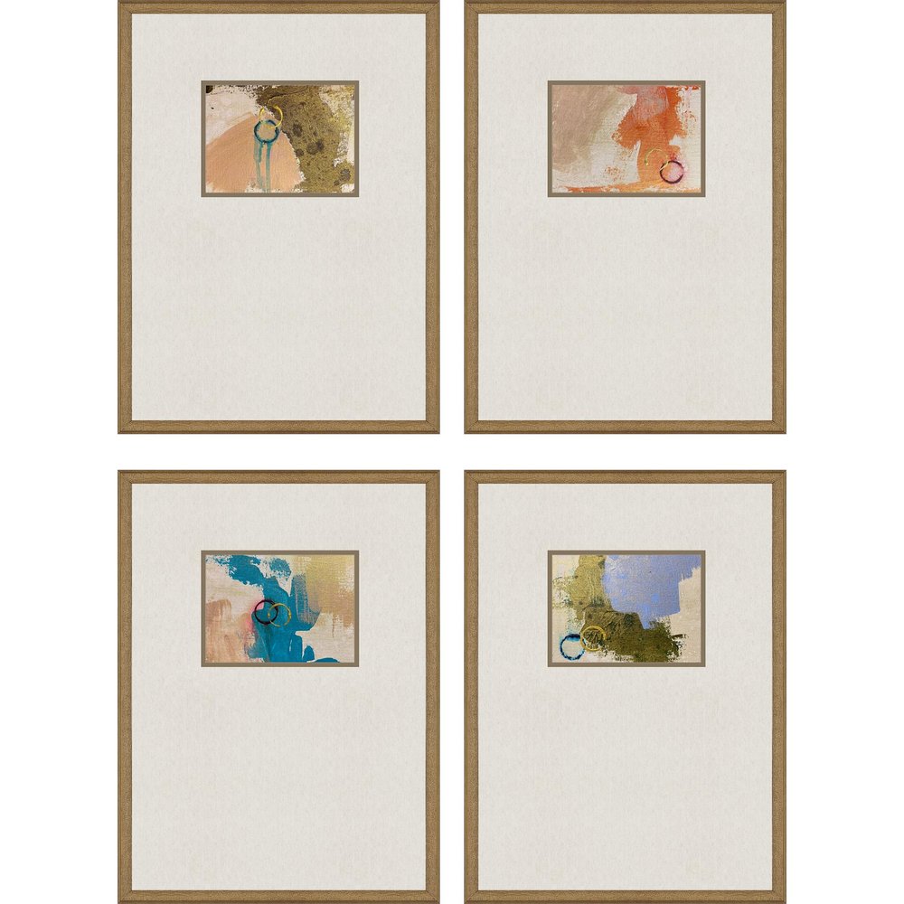 Set Of Four Off Center Abstract Gold Framed Print Wall Art — view 1