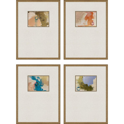 Set Of Four Off Center Abstract Gold Framed Print Wall Art