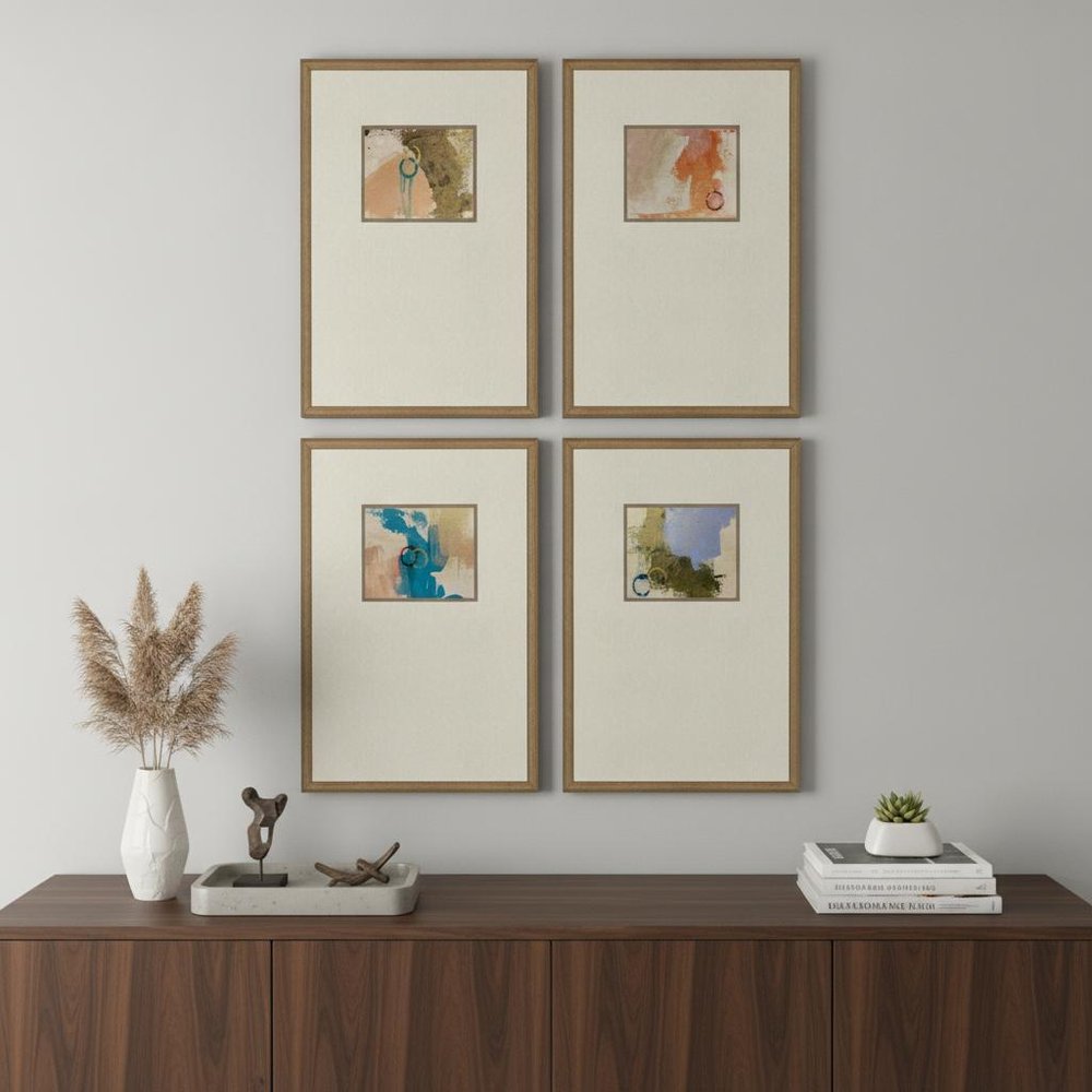 Set Of Four Off Center Abstract Gold Framed Print Wall Art — view 4