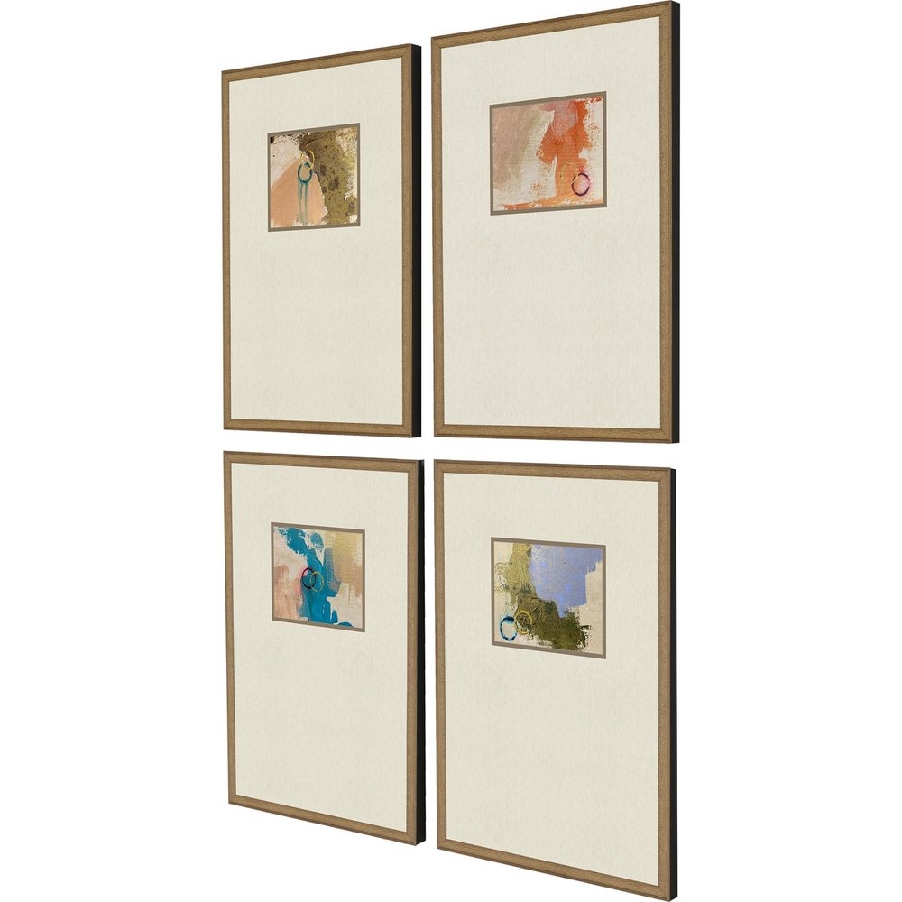 Set Of Four Off Center Abstract Gold Framed Print Wall Art