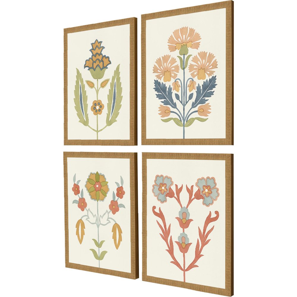 Set Of Four Folk Flourish Gold Framed Print Wall Art — view 2