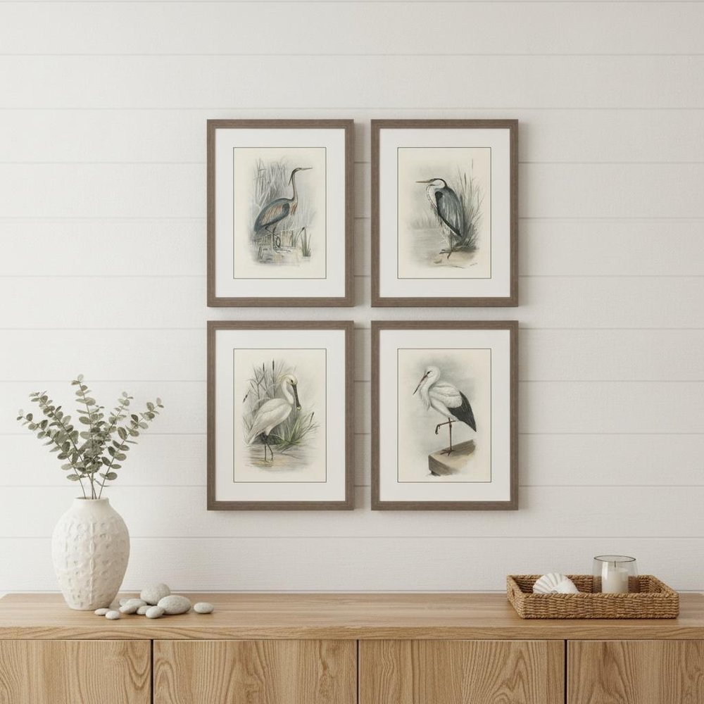 Set Of Four Birds Brown Framed Print Wall Art