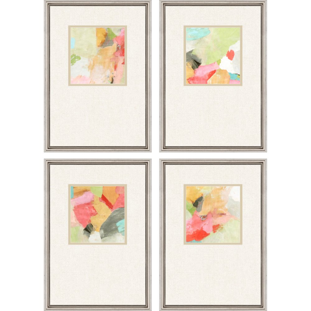 Set Of Four Pastel Splash Silver Framed Print Wall Art