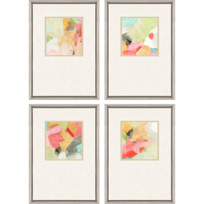 Set Of Four Pastel Splash Silver Framed Print Wall Art
