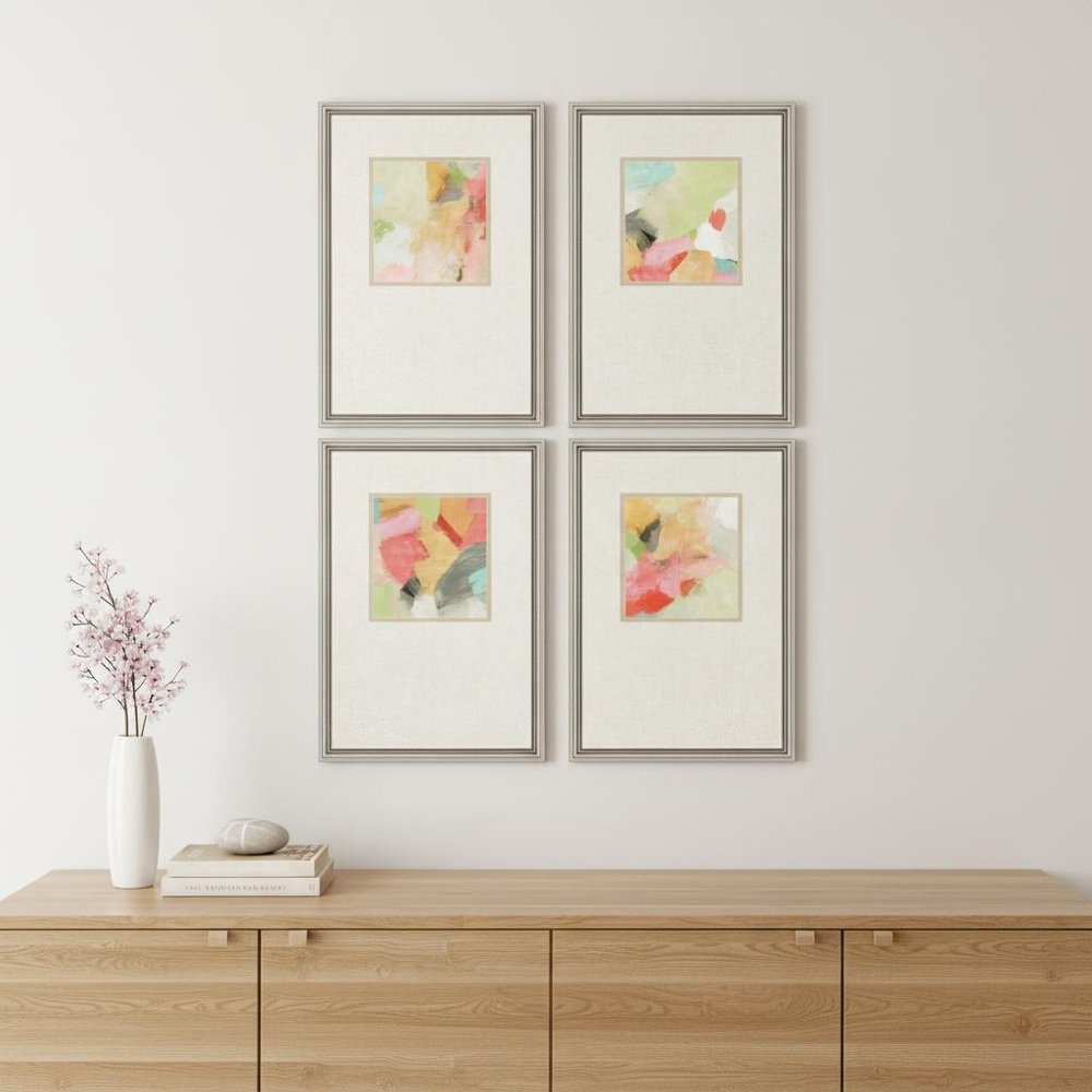 Set Of Four Pastel Splash Silver Framed Print Wall Art