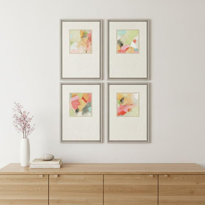 Set Of Four Pastel Splash Silver Framed Print Wall Art