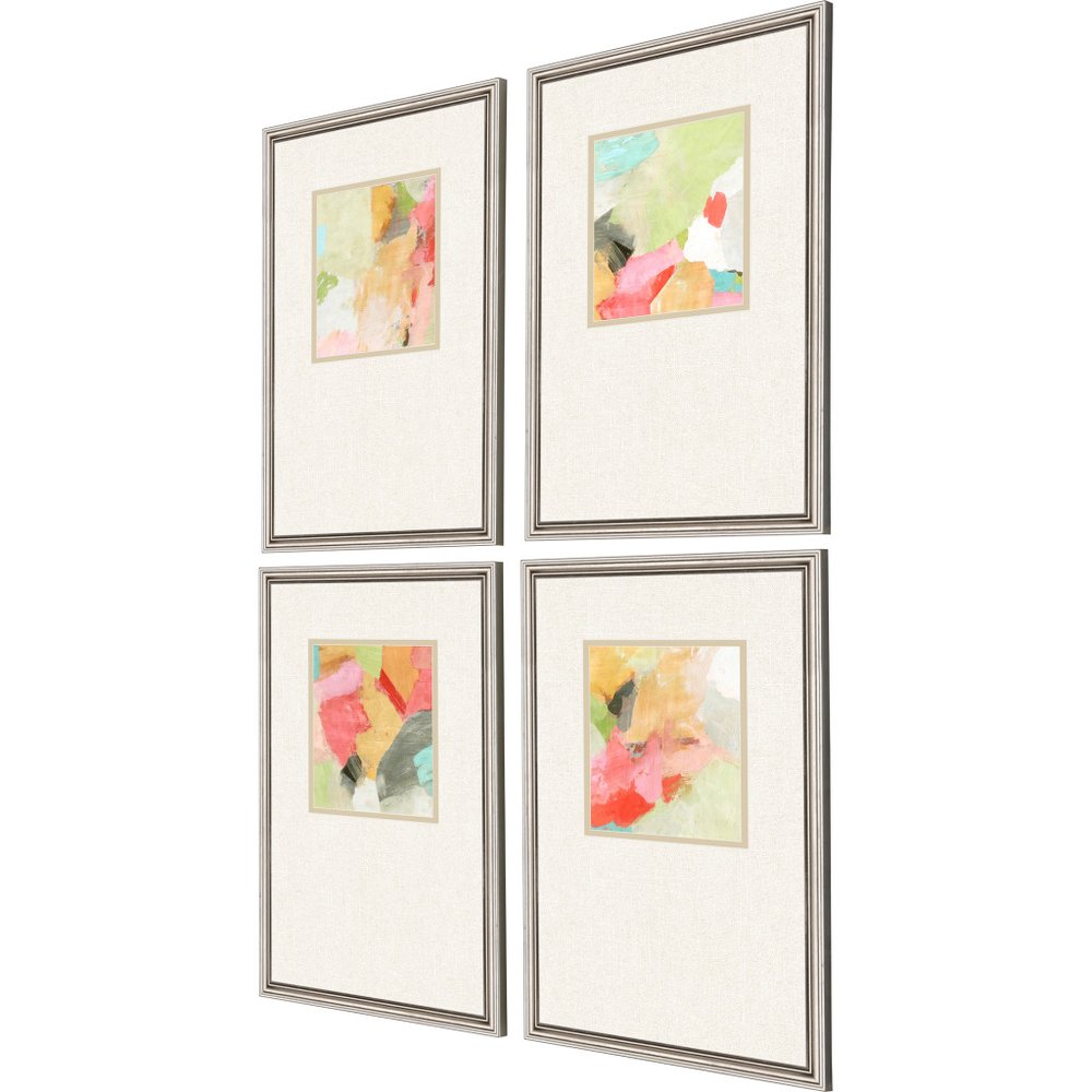Set Of Four Pastel Splash Silver Framed Print Wall Art