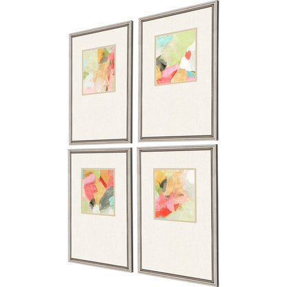 Set Of Four Pastel Splash Silver Framed Print Wall Art