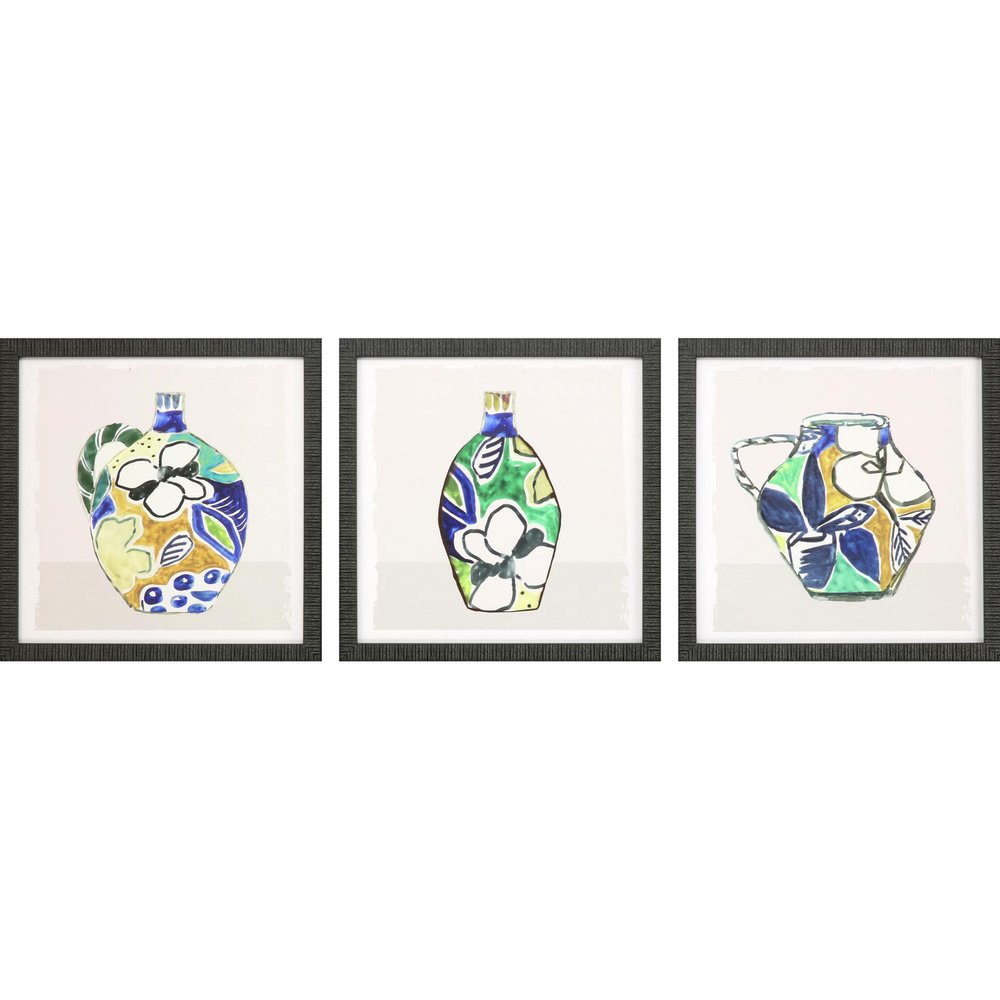 Set Of Three Picasso Vase Black Framed Print Wall Art