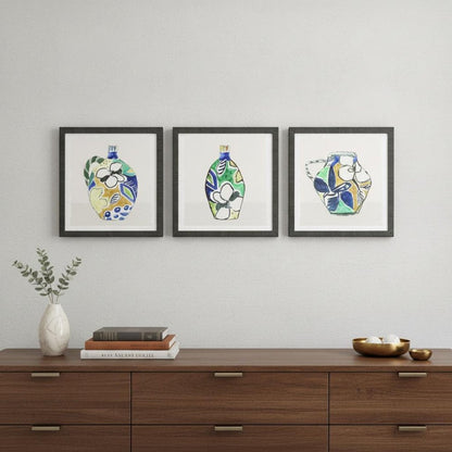 Set Of Three Picasso Vase Black Framed Print Wall Art