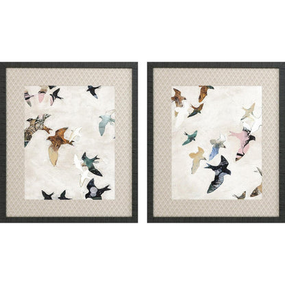 Set Of Two Abstract Birds Black Framed Print Wall Art