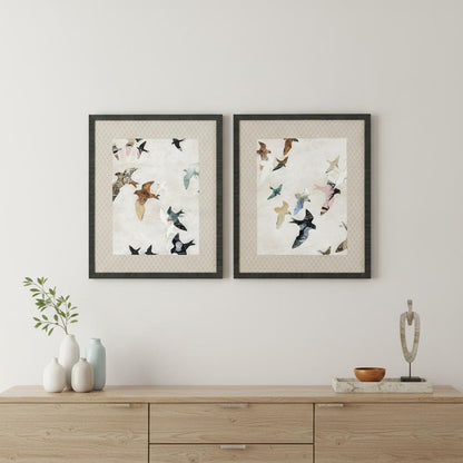 Set Of Two Abstract Birds Black Framed Print Wall Art