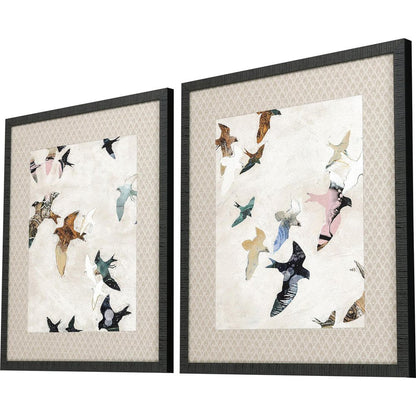 Set Of Two Abstract Birds Black Framed Print Wall Art