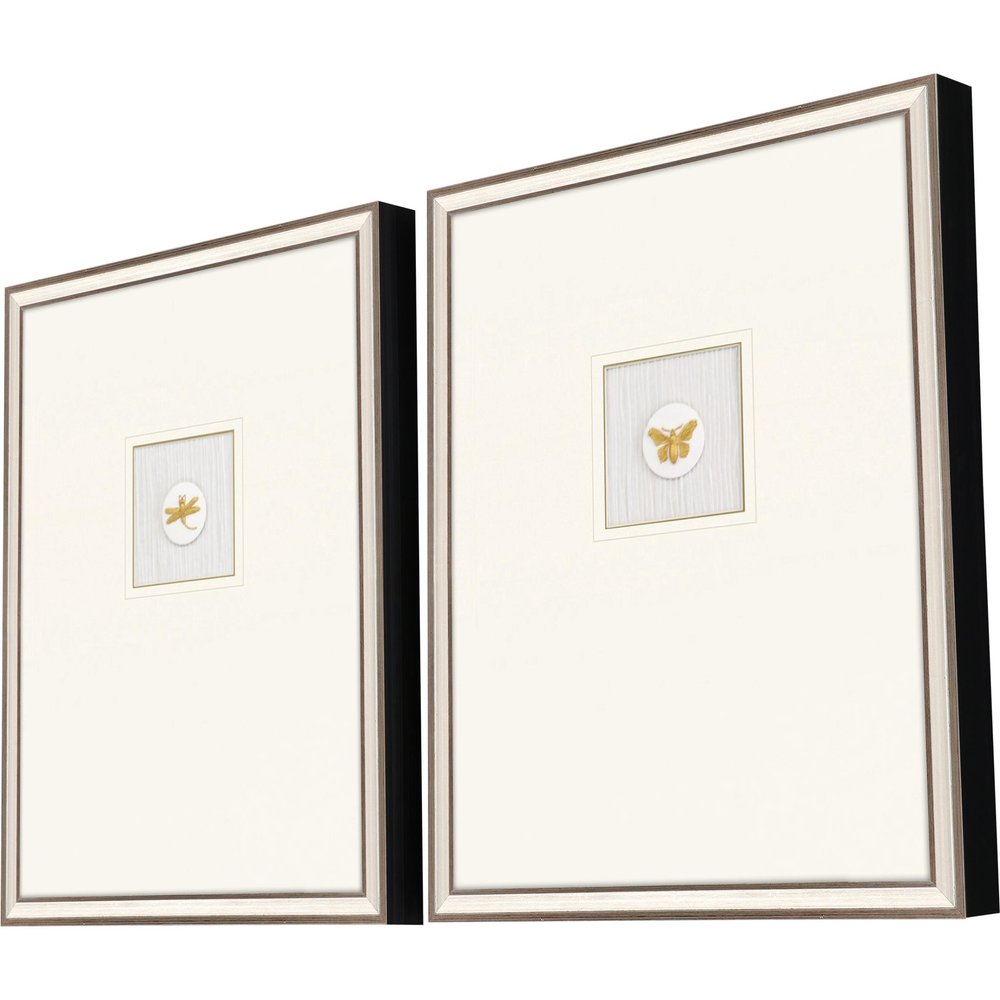 Set Of Two Insect Intaglio II Silver Framed Print Wall Art
