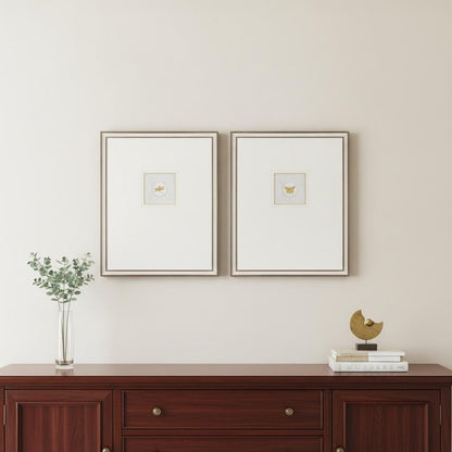 Set Of Two Insect Intaglio II Silver Framed Print Wall Art