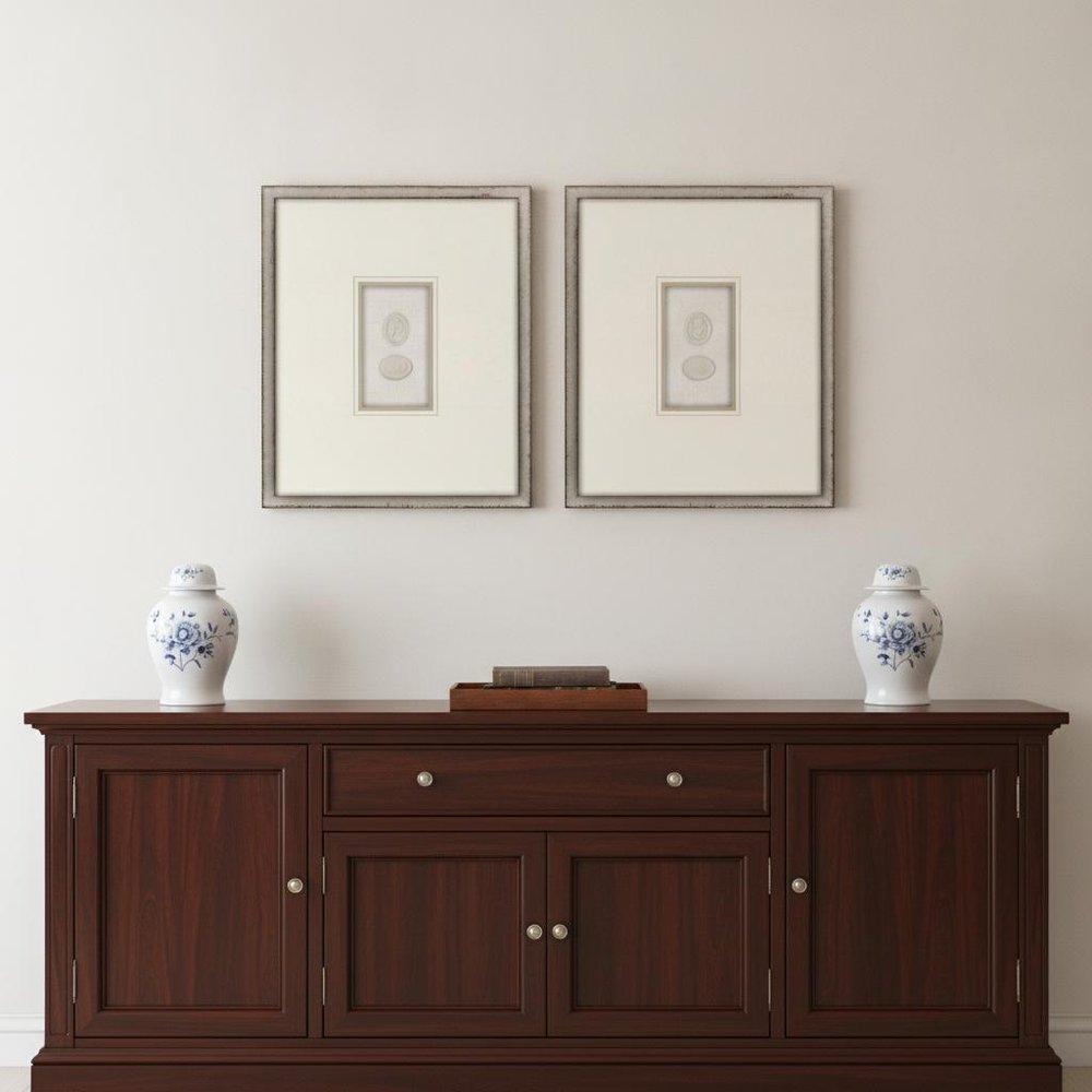 Set Of Two Portrait Intaglio II Silver Framed Print Wall Art