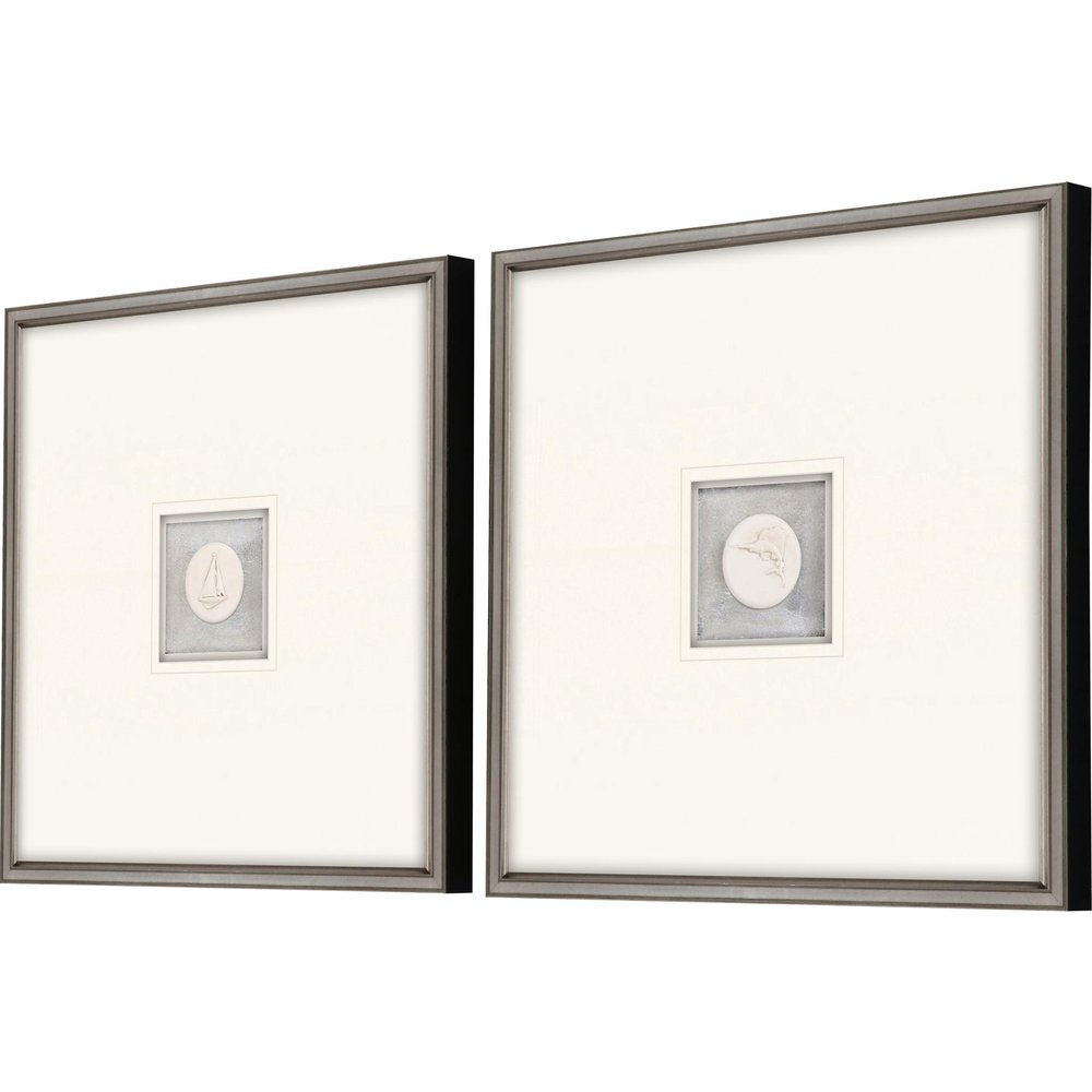 Set Of Two Coastal Intaglio I Silver Framed Print Wall Art