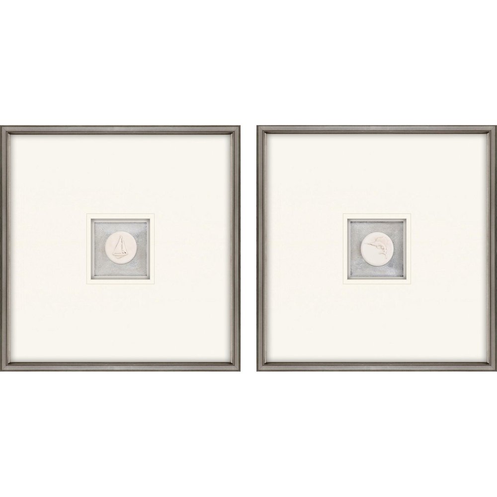 Set Of Two Coastal Intaglio I Silver Framed Print Wall Art