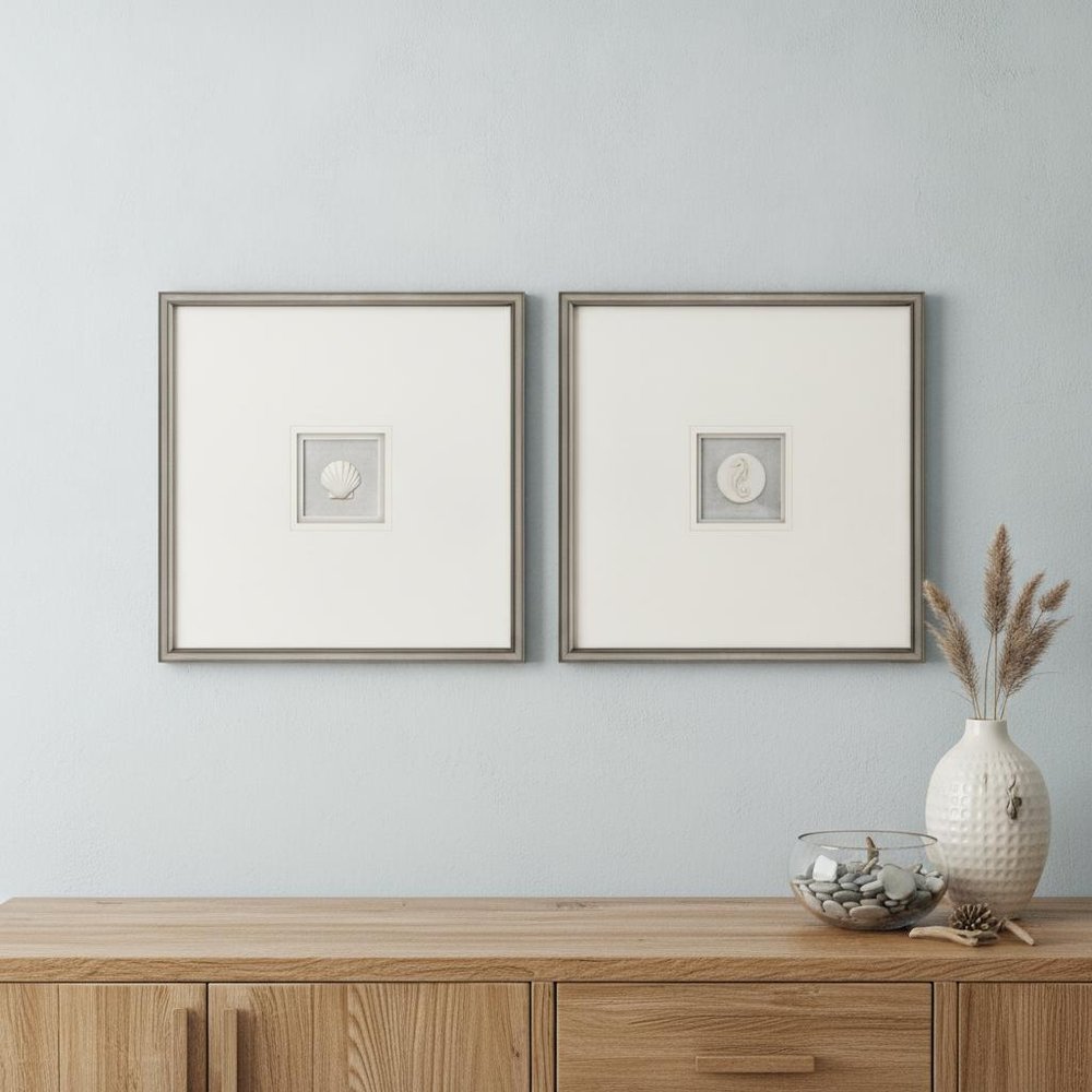 Set Of Two Coastal Intaglio III Silver Framed Print Wall Art