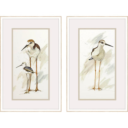 Set Of Two Stilt Birds White Framed Print Wall Art