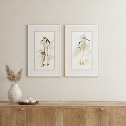 Set Of Two Stilt Birds White Framed Print Wall Art