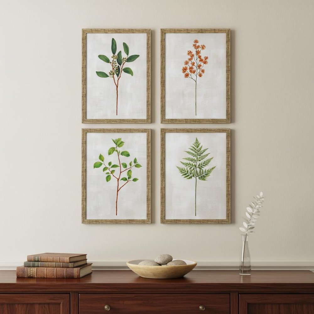 Set Of Four Botanical I Gold Framed Print Wall Art