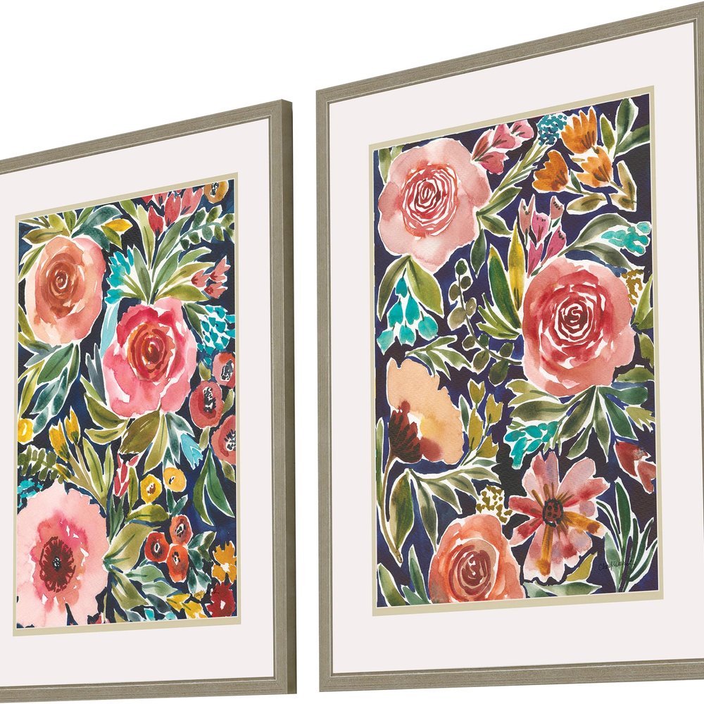 Set Of Two Flower Patch Gold Framed Print Wall Art
