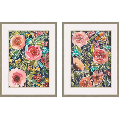 Set Of Two Flower Patch Gold Framed Print Wall Art