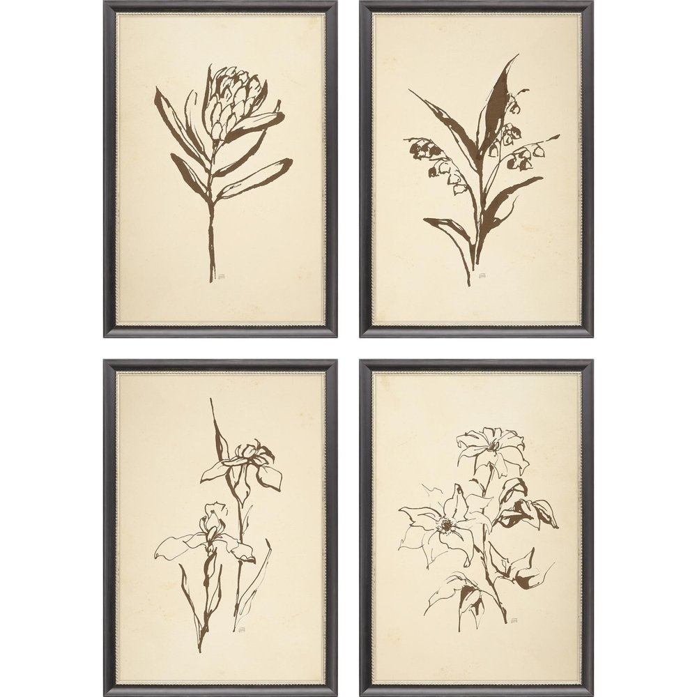 Set Of Four Vintage Line Black Framed Print Wall Art — view 2