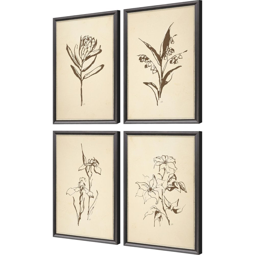 Set Of Four Vintage Line Black Framed Print Wall Art