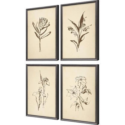 Set Of Four Vintage Line Black Framed Print Wall Art