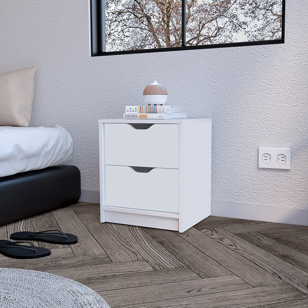 19" White Wood Two Drawer Nightstand HomeRoots