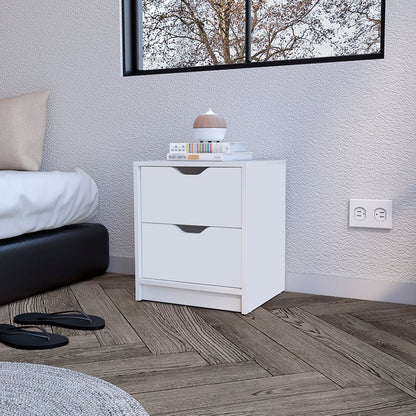 19" White Wood Two Drawer Nightstand HomeRoots