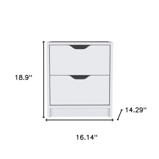 19" White Wood Two Drawer Nightstand