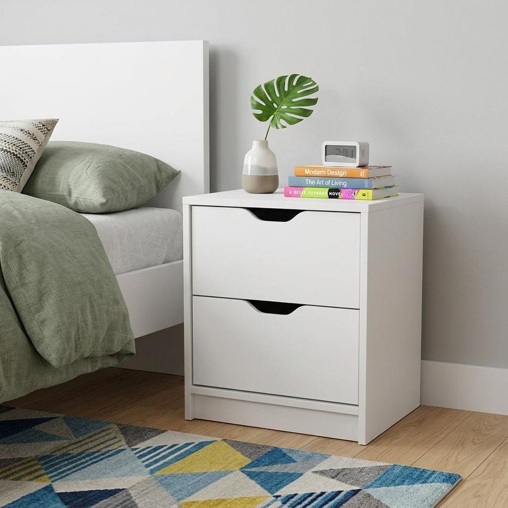 19" White Wood Two Drawer Nightstand HomeRoots