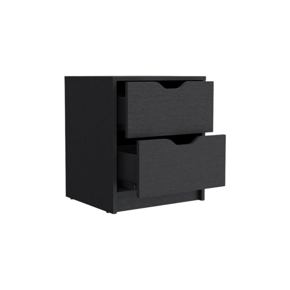 19" Black Wood Two Drawer Nightstand HomeRoots