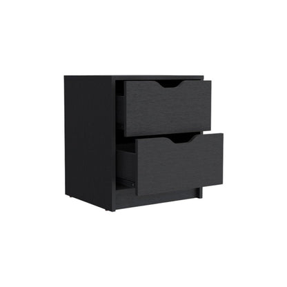 19" Black Wood Two Drawer Nightstand HomeRoots