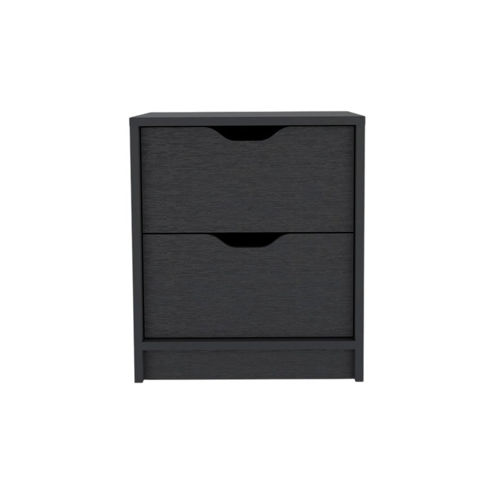 19" Black Wood Two Drawer Nightstand HomeRoots