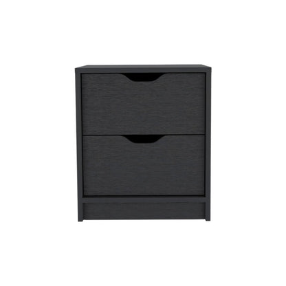 19" Black Wood Two Drawer Nightstand HomeRoots