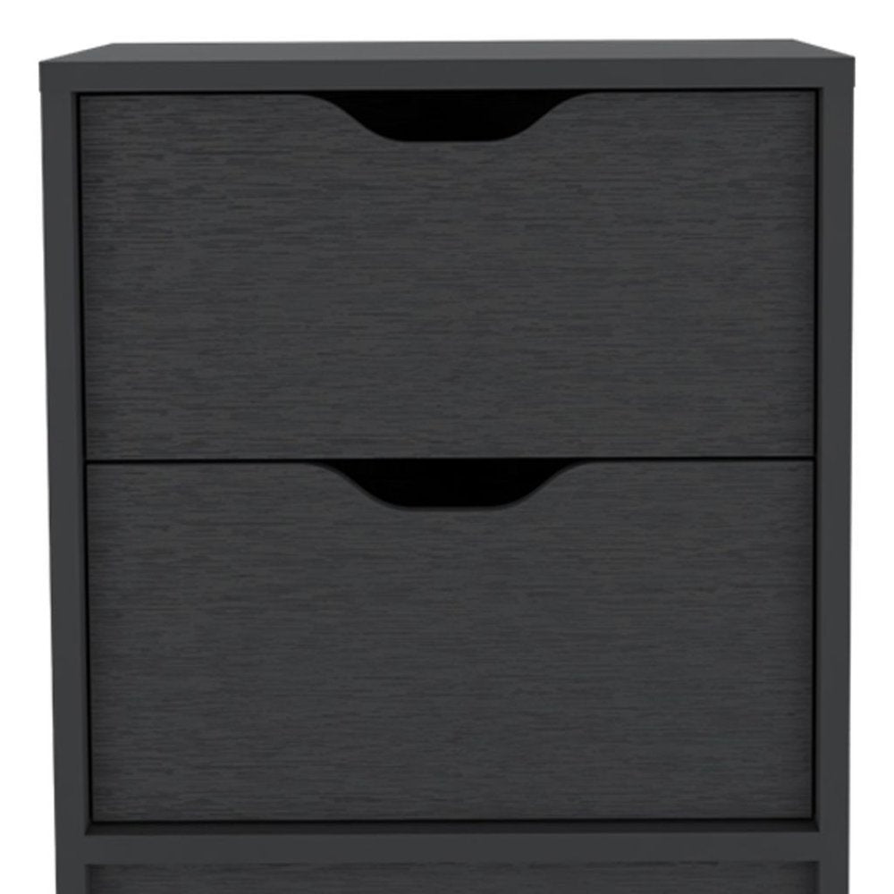 19" Black Wood Two Drawer Nightstand HomeRoots
