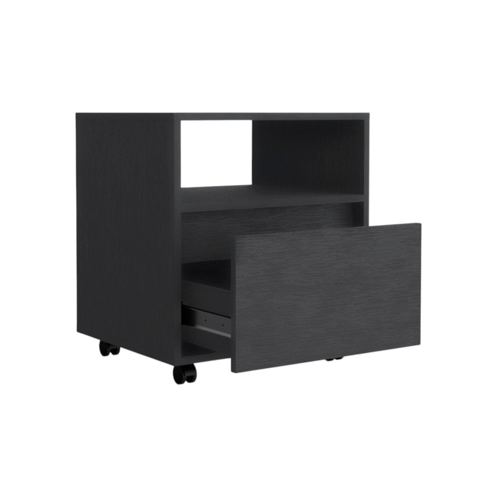 20" Black Wood One Drawer Nightstand HomeRoots