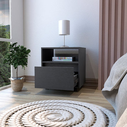 20" Black Wood One Drawer Nightstand HomeRoots